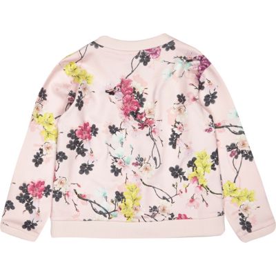 Mini girls pink floral print bomber jacket